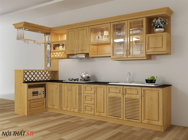 Tủ bếp gỗ sồi Mỹ - Xưởng Nội Thất STI